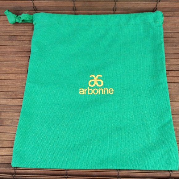 2 Arbonne Green Drawstring Gift Bags Gold Embroidered Logo - Picture 5 of 6
